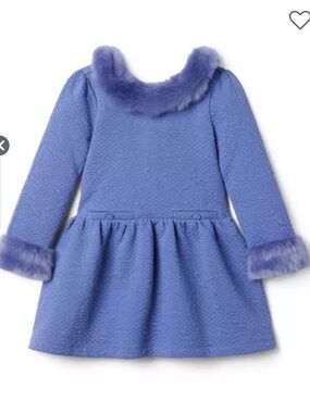 Janie and Jack Quilted Periwinkle Faux-Fur Trim Jacquard Long-Sleeve Dress